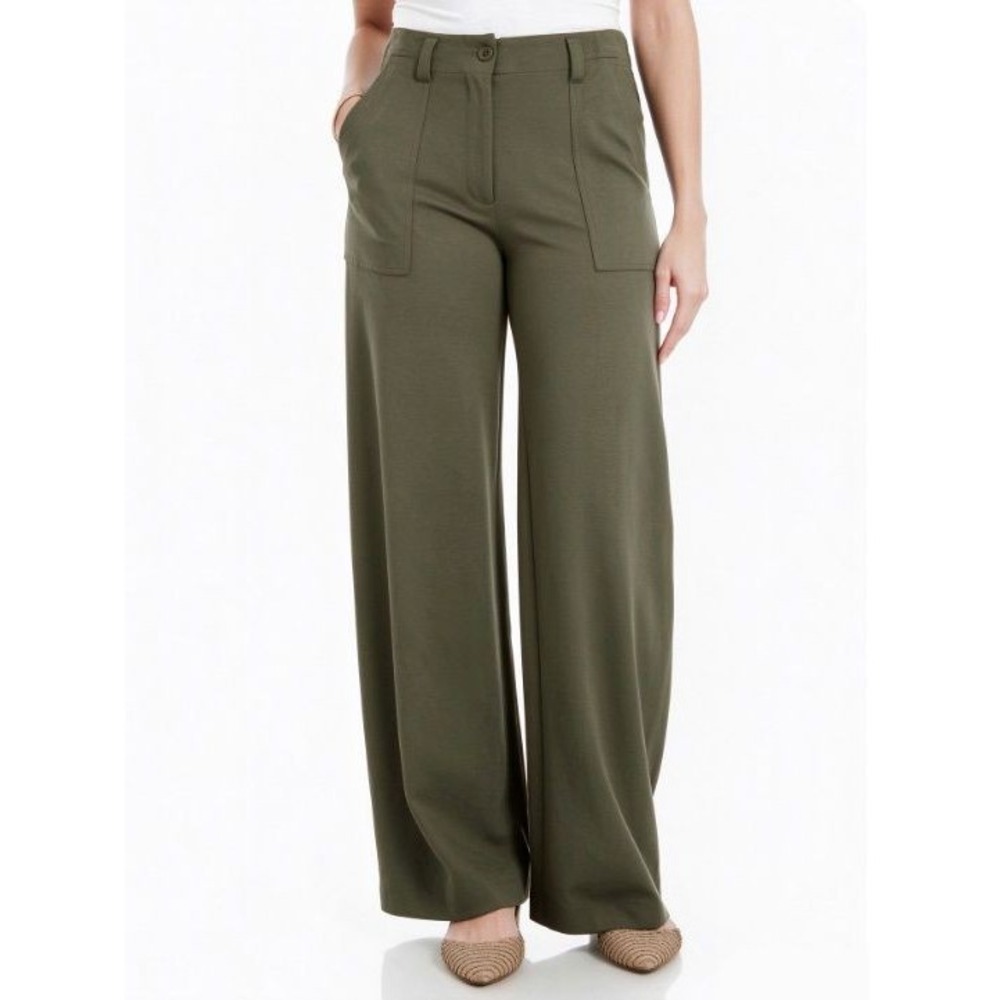Max Studio Womens Wide Leg Stretch Pants Olive Green Size L